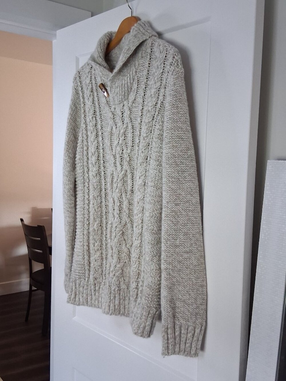 Vintage Immagini Italy Chunky Cable Knit Shawl Neck Toggle Sweater Men's L Cream - Picture 2 of 6